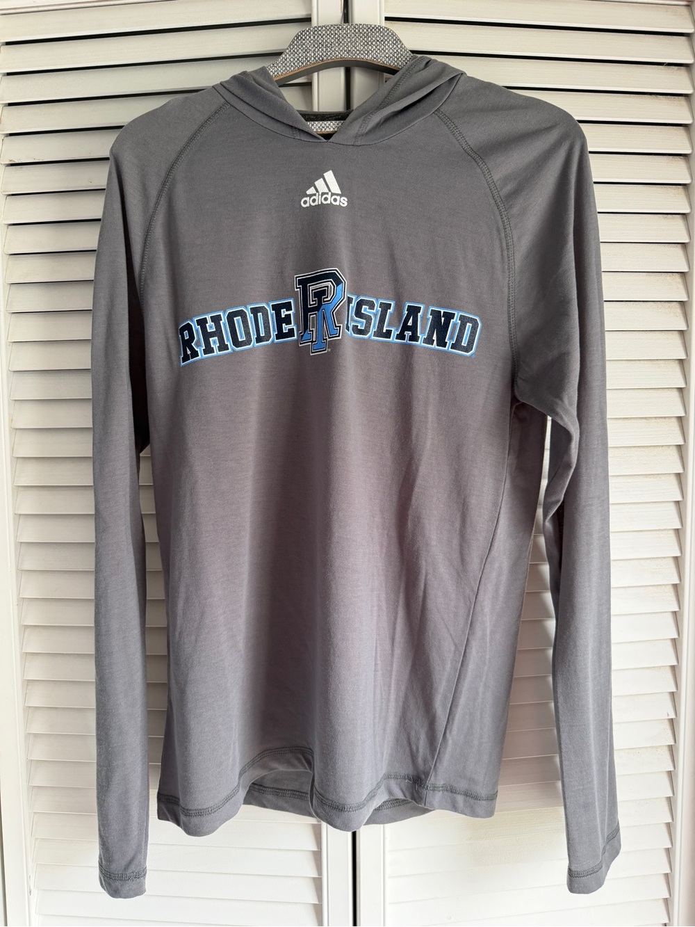 S🎓 URI Adidas University of Rhode Island Climalite Gray Logo Lightweight Hoodie